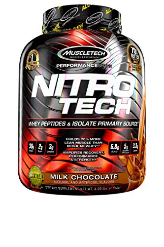 NitroTech Protein Powder Plus Creatine Monohydrate Muscle Builder, 100% Whey Protein with Whey Isolate, Milk Chocolate, 40 Servings (4lbs)
