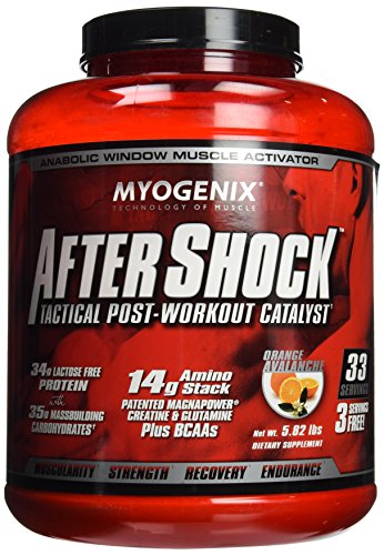 Myogenix AfterShock Post Workout, Unlimited Muscle Growth | Anabolic Whey Protein | Mass Building Carbohydrates | Amino Stack Creatine and Glutamine Plus BCAAs | Orange Avalanche - 5.82 LBS