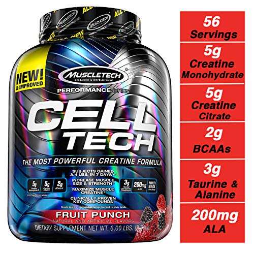 Book Cover MuscleTech Cell Tech Creatine Monohydrate Formula Powder, HPLC-Certified, Improved Muscle Growth & Recovery, Fruit Punch, 56 Servings (5.95lbs)