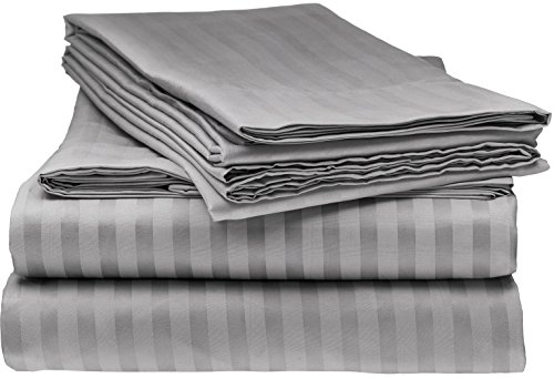 Book Cover Italian Striped 4PC Queen Sheet Set, Grey
