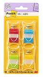 Post-it Sticky Tabs, 1 in. x 1.5 in., 4 Pads of Book Tabs in Assorted Colors for Bookmarking, Annotating, Reading, and Reminders, Red, Blue, Yellow, and Green Colors (100 Total Count)