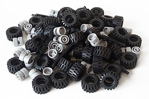 Book Cover LEGO City Complete Wheel Assembly Lot, 20 Black Axles, 40 Black RUbber Tires, 40 Light Gray Wheels