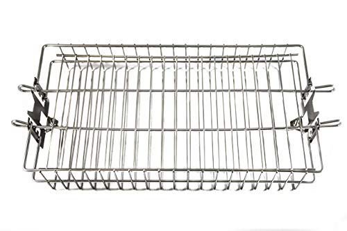 OneGrill Stainless Steel Universal Grill Rotisserie Spit Rod Flat Basket (Fits 5/16 Inch Square, 3/8 Inch Square, & 1/2 Inch Hexagon Spit Rods)