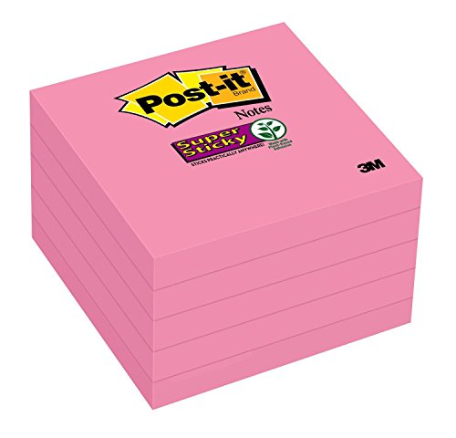 Book Cover Post-it Super Sticky Notes, 2x Sticking Power, 3 x 3-Inches, Neon Pink, 5-Pads/Pack (654-5SSNP)