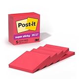 Post-it Super Sticky Notes, 5 Sticky Note Pads, 3 x 3 in., Ideal for Organization in Your Dorm, Home or Office, Single Color Packs Collection, Candy Apple Red