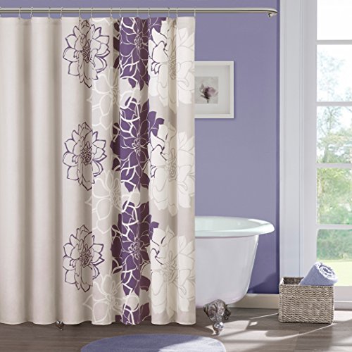 Book Cover Madison Park 100% Cotton Printed Modern Cute Bathroom Shower Curtain, 72x72, Purple
