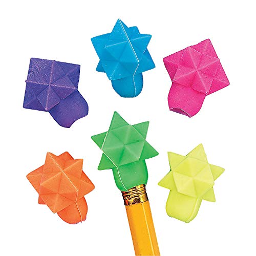 Star Shaped Eraser Pencil Toppers - Bulk Set of 144, Bright Neon Colors - Classroom Handouts and Party Favors