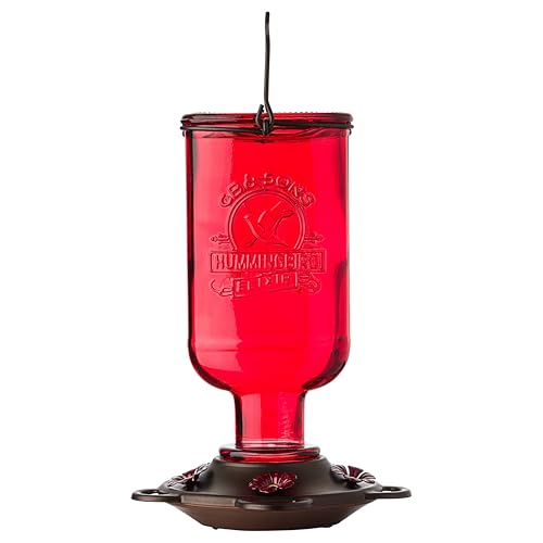 More Birds Hummingbird Feeder, Glass Hummingbird Feeders, Red, 5 Feeding Stations, 13-Ounce Nectar Capacity, Elixir Bottle