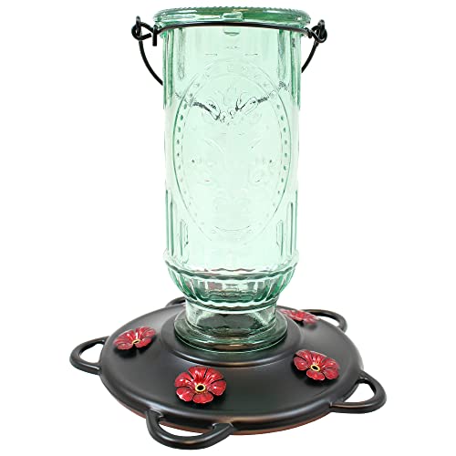 More Birds Vintage Hummingbird Feeder, Antique Glass Hummingbird Feeders for Outdoors, 5 Feeding Stations, 20 Ounces