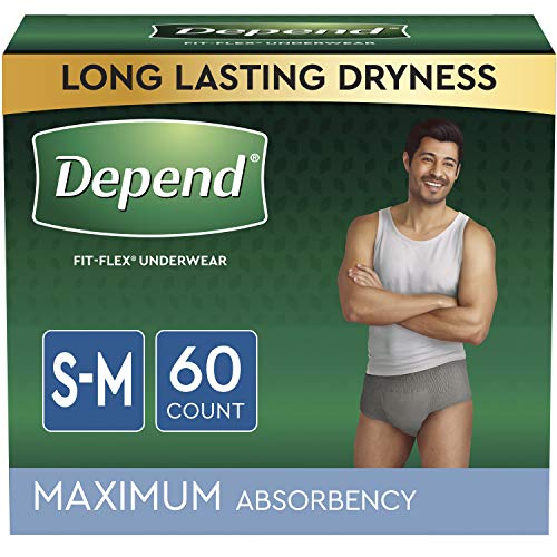 Book Cover Depend FIT-FLEX Incontinence Underwear for Men, Maximum Absorbency, Disposable, Small/Medium, Grey, 60 Count (2 Packs of 30) (Packaging May Vary)
