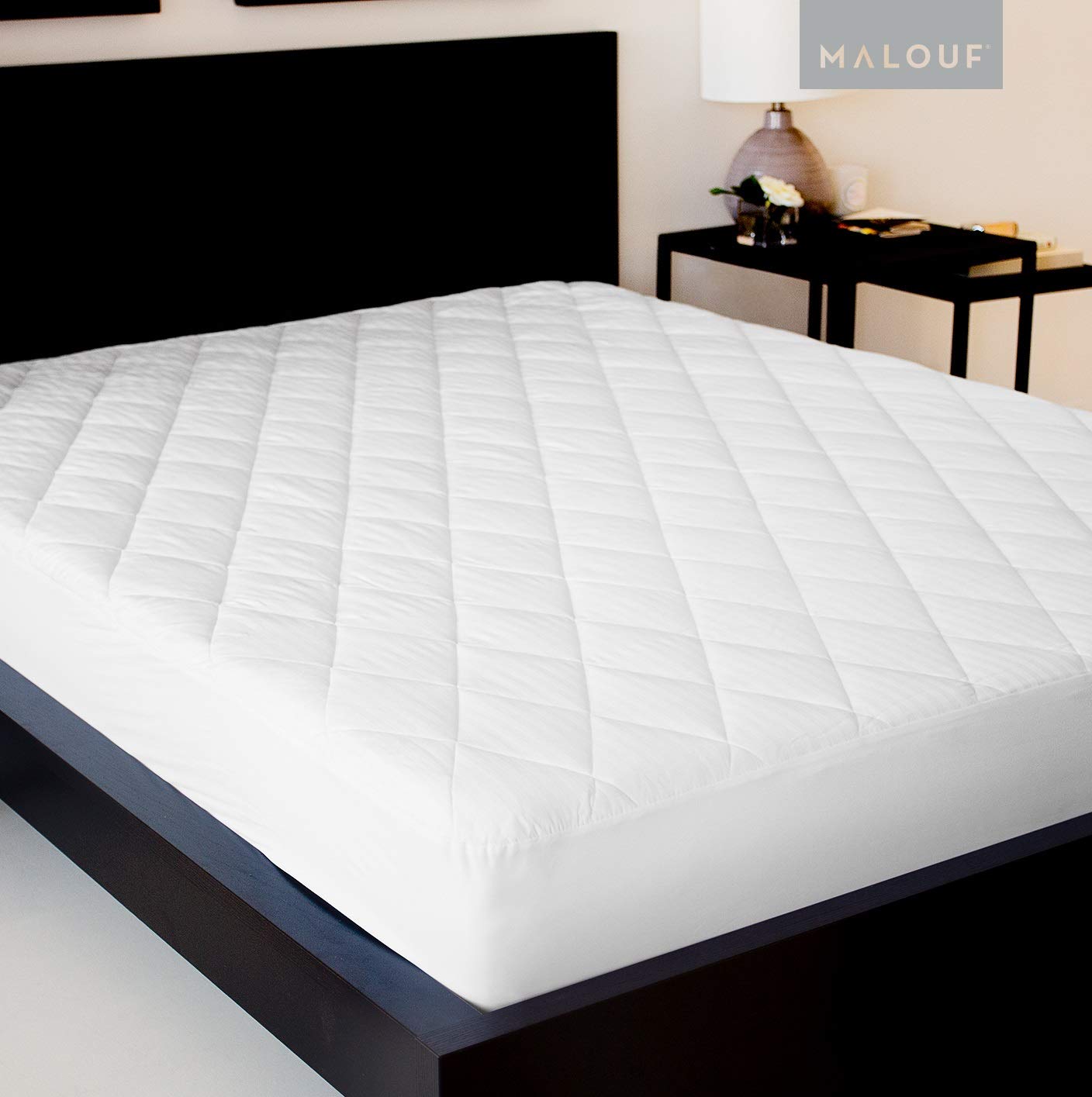 MALOUF SLEEP TITE Quilted Mattress Pad with Soft Down Alternative Fill, Full, White