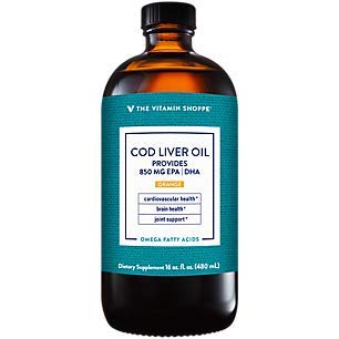 The Vitamin Shoppe Cod Liver Oil, Natural Orange Flavor, Natural Rich Source of Vitamins A D, Natural Source of Omega3s, Supports Heart Brain Health (16 Fluid Ounces Liquid)