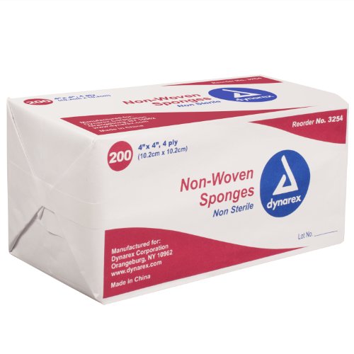 Book Cover Dynarex 3254 Non-Woven Sponge 4 Ply, 200 Count - Pack of 10