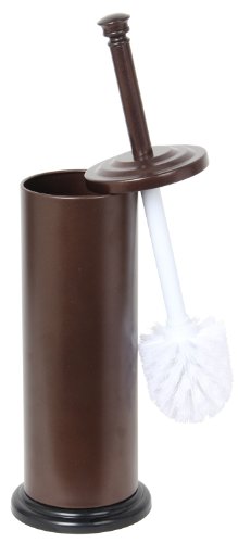 Steel Toilet Bowl Brush and Holder with Bronze Finish by Home Basics | Durable Bathroom Cleaning Tool with Tapered Nylon Head and Splash Guard | Removable Inner Bucket