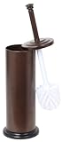 Steel Toilet Bowl Brush and Holder with Bronze Finish by Home Basics | Durable Bathroom Cleaning Tool with Tapered Nylon Head and Splash Guard | Removable Inner Bucket