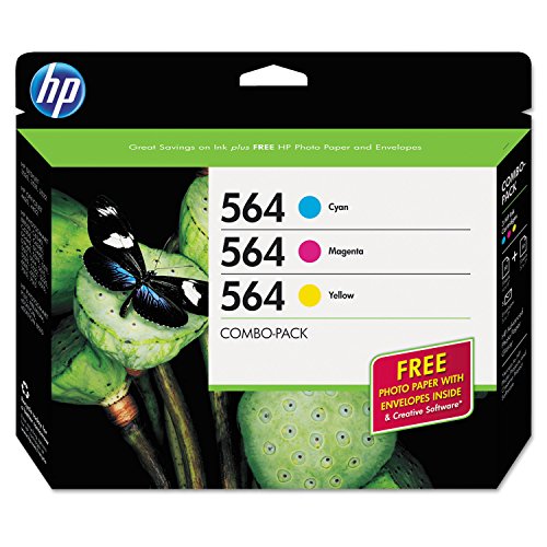 HP 564 Cyan, Magenta & Yellow Original Ink Cartridges with Photo Paper, 3 Pack (B3B33FN)