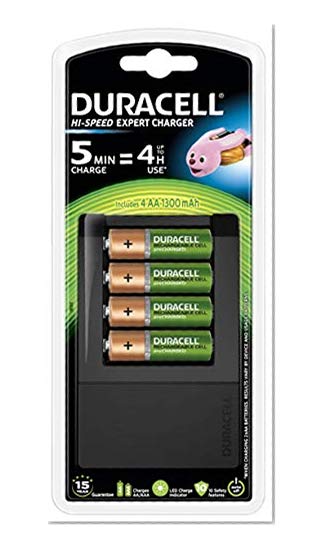Duracell CEF15 Chargeur Piles Rechargeables AA, Ultra Rapide 5 minutes, Piles incluses