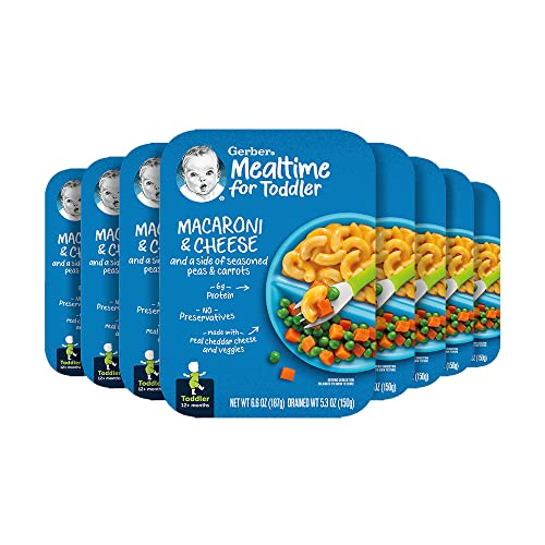 Book Cover Gerber Mealtime for Toddler Macaroni & Cheese with Side of Seasoned Peas & Carrots, 6.6 Ounce (Pack of 8)