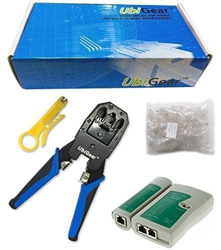 Book Cover UbiGear Network/Phone Cable Tester + RJ11/RJ12/RJ22/RJ45 Crimp Crimper +100 RJ45 CAT5 CAT5e Connector Plug Network Tool Kits (Crimper315)