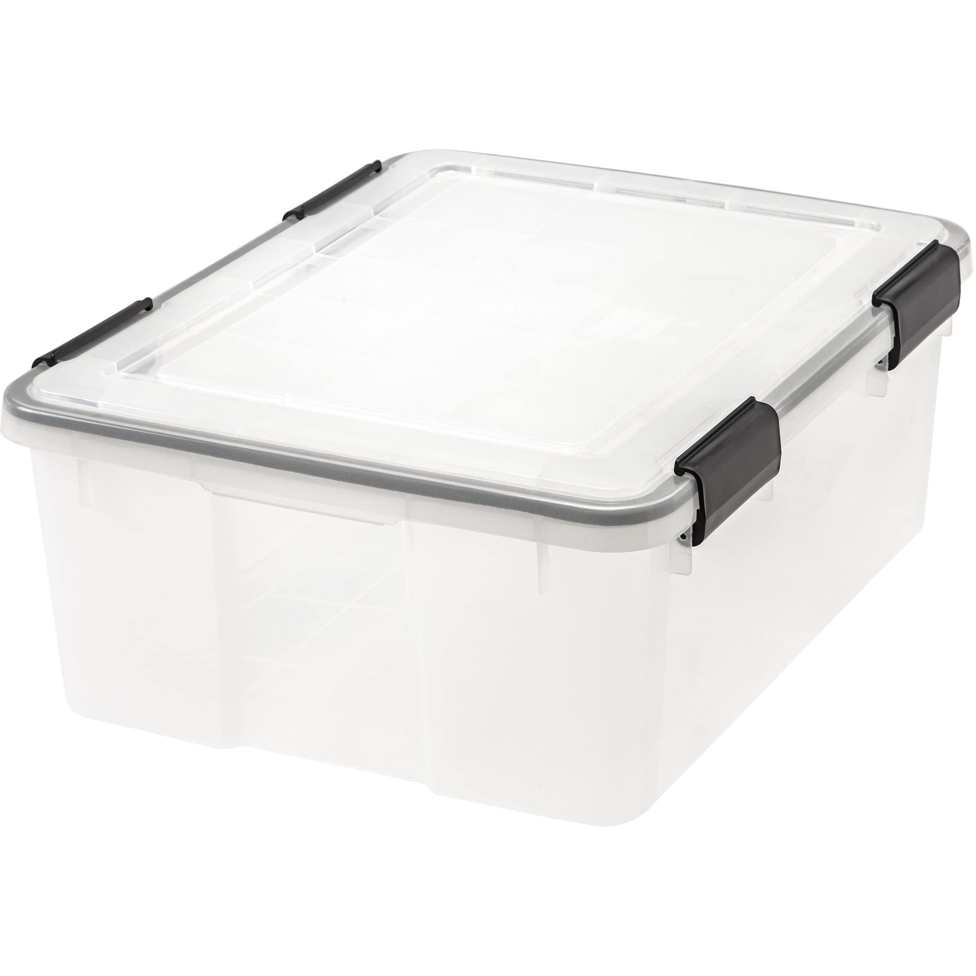 IRIS USA 30 Quart WEATHERPRO Plastic Storage Box with Durable Lid and Seal and Secure Latching Buckles, Weathertight, Clear with Black Buckles, 1 Pack 30 Quart 1
