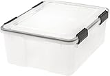 IRIS USA 30 Quart WEATHERPRO Plastic Storage Box with Durable Lid and Seal and Secure Latching Buckles, Clear with Black Buckles, 1 Pack