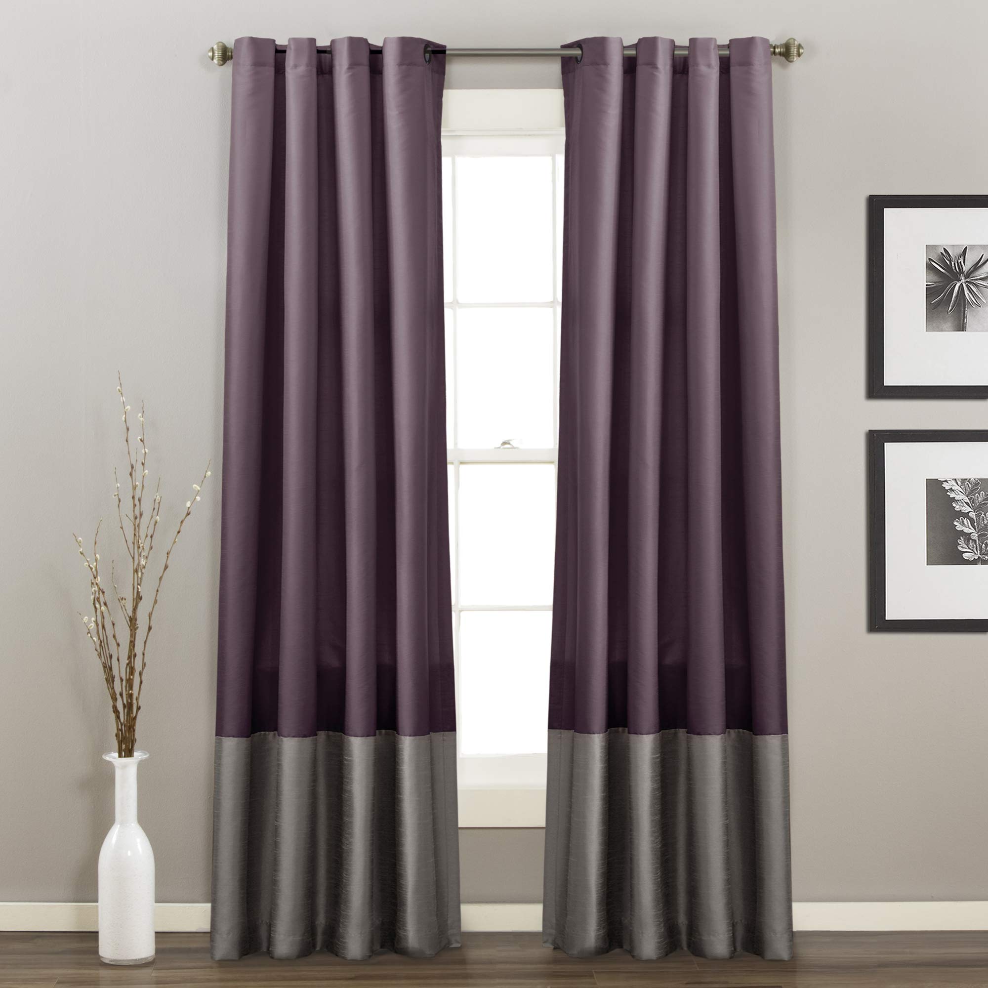 Book Cover Lush Decor White Prima Window Curtains Set for Living, Dining Room, Bedroom, 54 x 84-inch, Panel Pair 84 in x 54 in, Gray/Purple Panel Pair 84 in x 54 in Gray/Purple