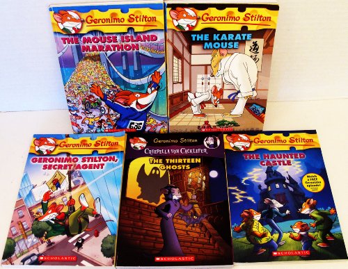 GERONIMO STILTON BOOK SET ~ 5 BOOKS: The Karate Mouse, The Mouse Island Marathan, The Thirteen Ghosts, Geronimo Stilton, Serect Agent, The Haunted Castle