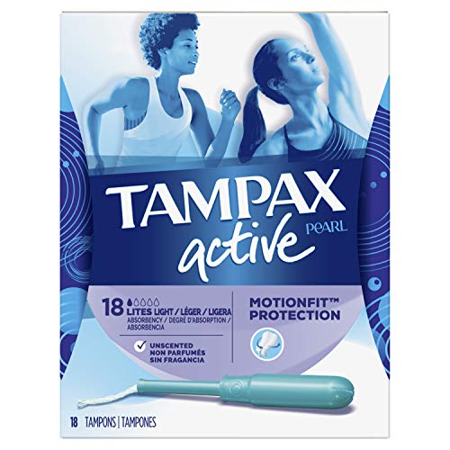 Book Cover Tampax Pearl Active Plastic Tampons, Light Absorbency, Unscented, 18 Count, Packaging May Vary
