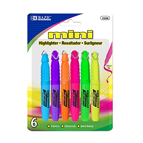 Book Cover BAZIC Mini Fluorescent Highlighter w/Cap Clip, Chisel Tip Neon Unscented Quick Dry Vibrant Ink, Bulk Pack Great for SketchBook Text Books Art Students Office (6/Pack), 1-Pack