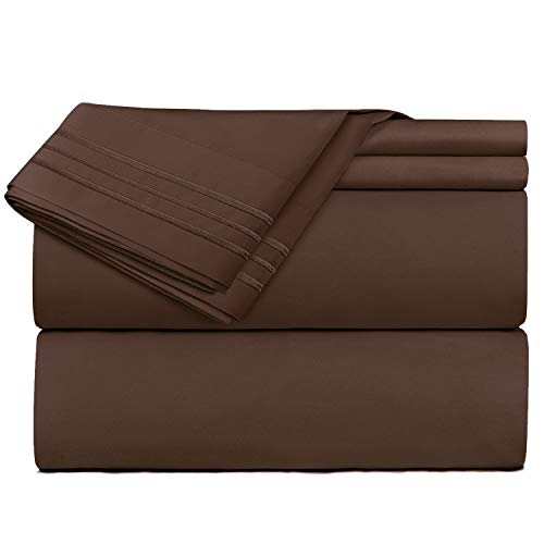 Book Cover Clara Clark Premier 1800 Series 4 Piece Sheet Set Deep Pocket Brushed Microfiber, Wrinkle, Fade & Stain Resistant, Queen Size, Chocolate Brown