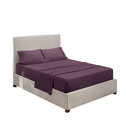Book Cover Clara Clark Bed Sheets, Premier 1800 Series 4 Piece Bed Set, Deep Pocket Brushed Microfiber, Wrinkle, Fade, Stain Resistant, Queen Size. Purple Eggplant