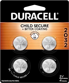 Duracell CR2032 3V Lithium Battery, Child Safety Features, 4 Count Pack, Lithium Coin Battery for Key Fob, Car Remote, Glucose Monitor, CR Lithium 3 Volt Cell