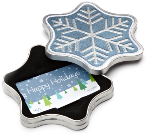 Book Cover Amazon.com $50 Gift Card in a Snowflake Tin (Happy Holidays Card Design)
