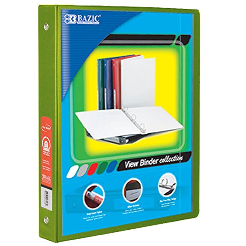 BAZIC 1/2" Lime Green 3-Ring View Binder w/ 2-Pockets Case of 12 (4104-12)