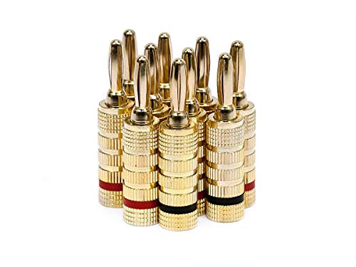 Monoprice 109436 Gold Plated Speaker Banana Plugs â€“ 5 Pairs â€“ Closed Screw Type, For Speaker Wire, Home Theater, Wall Plates And More