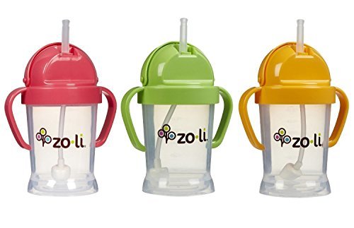 Book Cover Zoli Baby BOT Straw Sippy Cup 6 oz - 3 Pack, Pink/Green/Orange