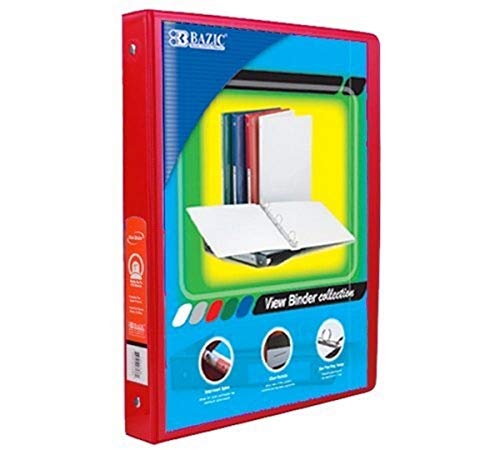 B BAZIC PRODUCTS 1/2" Red 3-Ring View Binder w/ 2-Pockets, for School, Home, or Office (Case of 12) (4103-12)