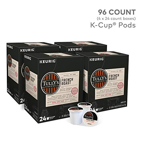Book Cover Tully's Coffee, French Roast, Single-Serve Keurig K-Cup Pods, Dark Roast Coffee, 96-Count (4 Boxes of 24 Pods)