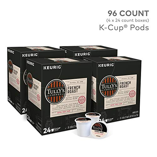 Tully's Coffee, French Roast, Single-Serve Keurig K-Cup Pods, Dark Roast Coffee, 96-Count (4 Boxes of 24 Pods)