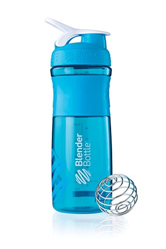 BlenderBottle SportMixer Tritan Grip Shaker Bottle, Aqua/White, 28-Ounce