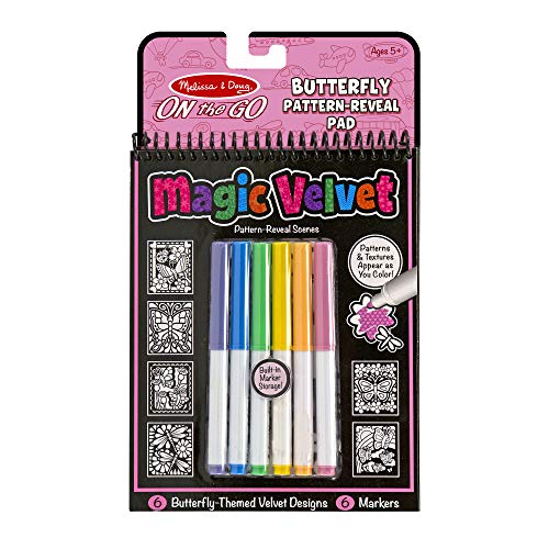 Book Cover Melissa & Doug On the Go Magic Velvet Pattern-Reveal Scenes Activity Kit Butterfly - 6 Coloring Boards, 6 Markers (Great Gift for Girls and Boys - Best for 5, 6, 7, 8, 9 Year Olds and Up)