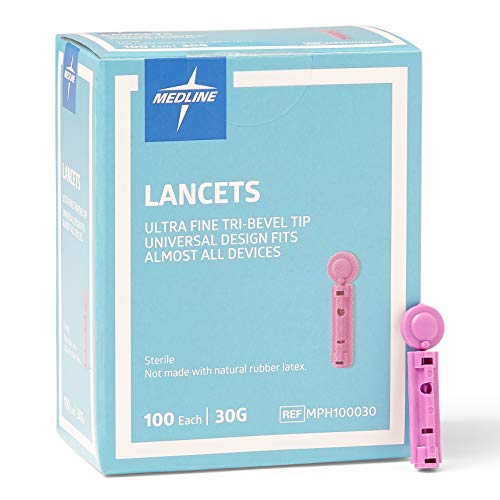 Book Cover Medline Lancets 30G (Box of 100) for general purpose, diabetic testing, or other blood tests - MPH100030Z