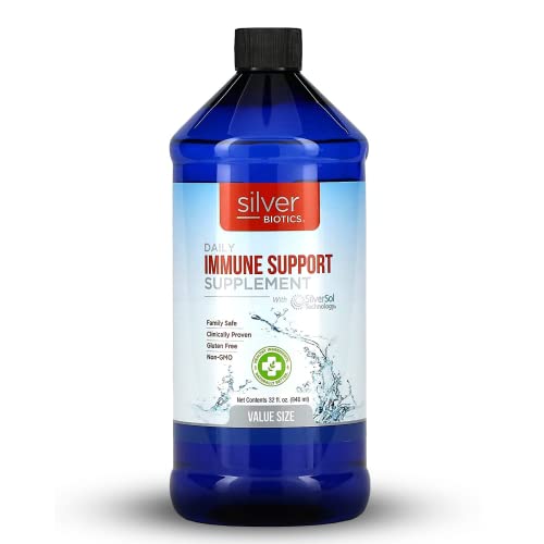 Silver Biotics Colloidal Silver Nano-SilverSol Liquid 10 PPM | 32 OZ. Bottle Immune Support, All Natural Colloidal Silver Liquid Water | Great For Natural Health (American Biotec Labs)