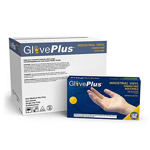 Book Cover GlovePlus Industrial Clear Vinyl Gloves, Case of 1000, 4 mil, Size Large, Latex Free, Powder Free, Food Safe, Disposable, Non-Sterile, IVPF46100
