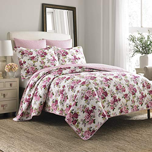 Book Cover Laura Ashley Home | Lidia Collection | Luxury Premium Ultra Soft Quilt Coverlet, Comfortable 3 Piece Bedding Set, All Season Stylish Bedspread, King, Pink