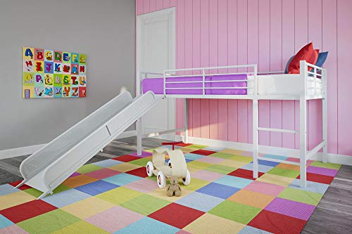Book Cover DHP Junior Twin Metal Loft Bed with Slide, Multifunctional Design, White with White Slide