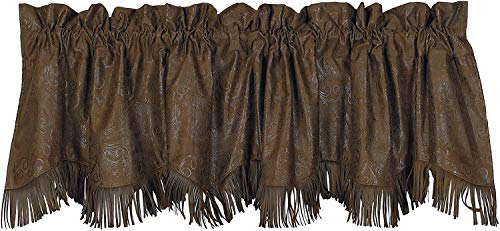 Paseo Road Chocolate Tooled Faux Leather Lodge Western Window Curtain Valance, 18x84 inch, Brown Embossed Floral Paisley Pattern, Rod Pocket Quilted Valances for Windows