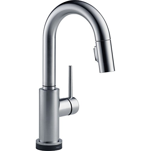 Delta Faucet Trinsic Touch Bar Faucet Brushed Nickel, Bar Sink Faucet Single Hole, Wet Bar Faucets with Pull Down Sprayer, Prep Sink Faucet, Delta Touch2O Technology, Arctic Stainless 9959T-AR-DST