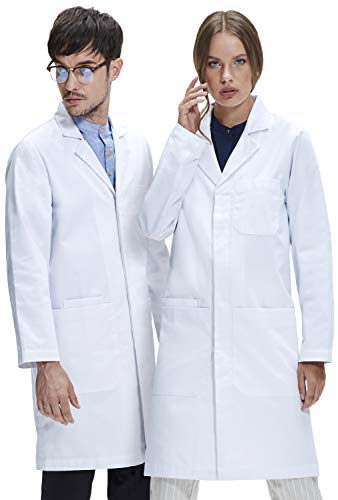 Book Cover Dr. James Professional Unisex Lab Coat, Classic Fit, Smartphone and Tablet Pockets, White, 40 Inch Length