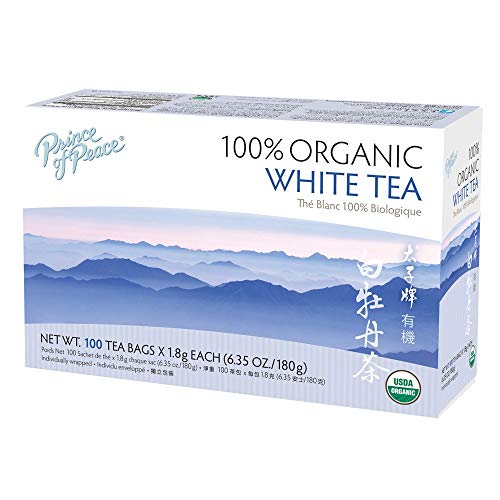 Prince of Peace Organic White Tea, 100 Tea Bags â€“ 100% Organic White Tea â€“ Unsweetened White Tea â€“ Lower Caffeine Alternative to Coffee â€“ Herbal Health Benefits